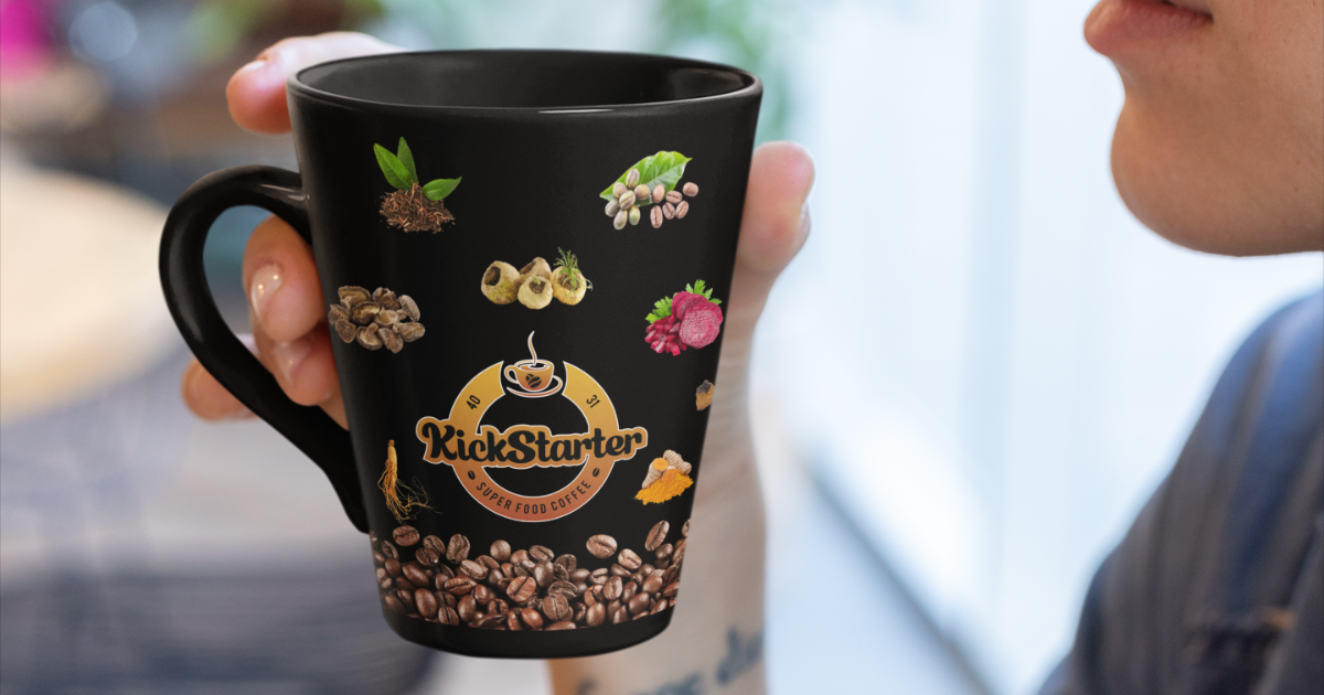woman drinking a cup of Kickstarter Mocha Superfood Coffee