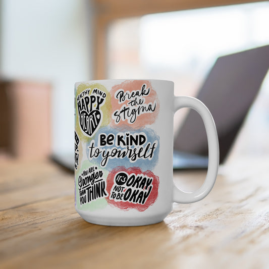 "Brewtiful Minds" Inspirational Ceramic Coffee Mug - 15 oz Mental Health Awareness Mug